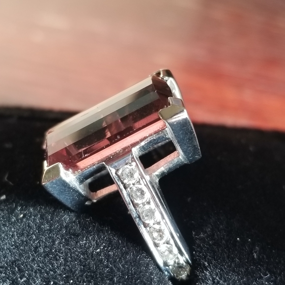 Sale! Huge 14+ carats  14k custom made Russian tourmaline raspberry diamond ring - Picture 9 of 16